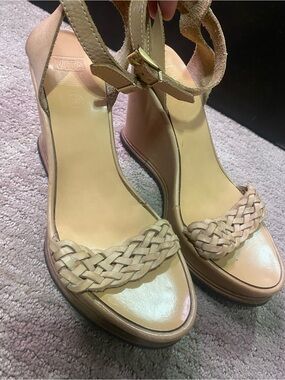 Vita UnicaBraided Ankle-Strap Wedge Sandals in Beige
